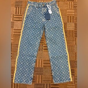 Louis Vuitton Blue Monogram Jeans with Yellow Accents size 32